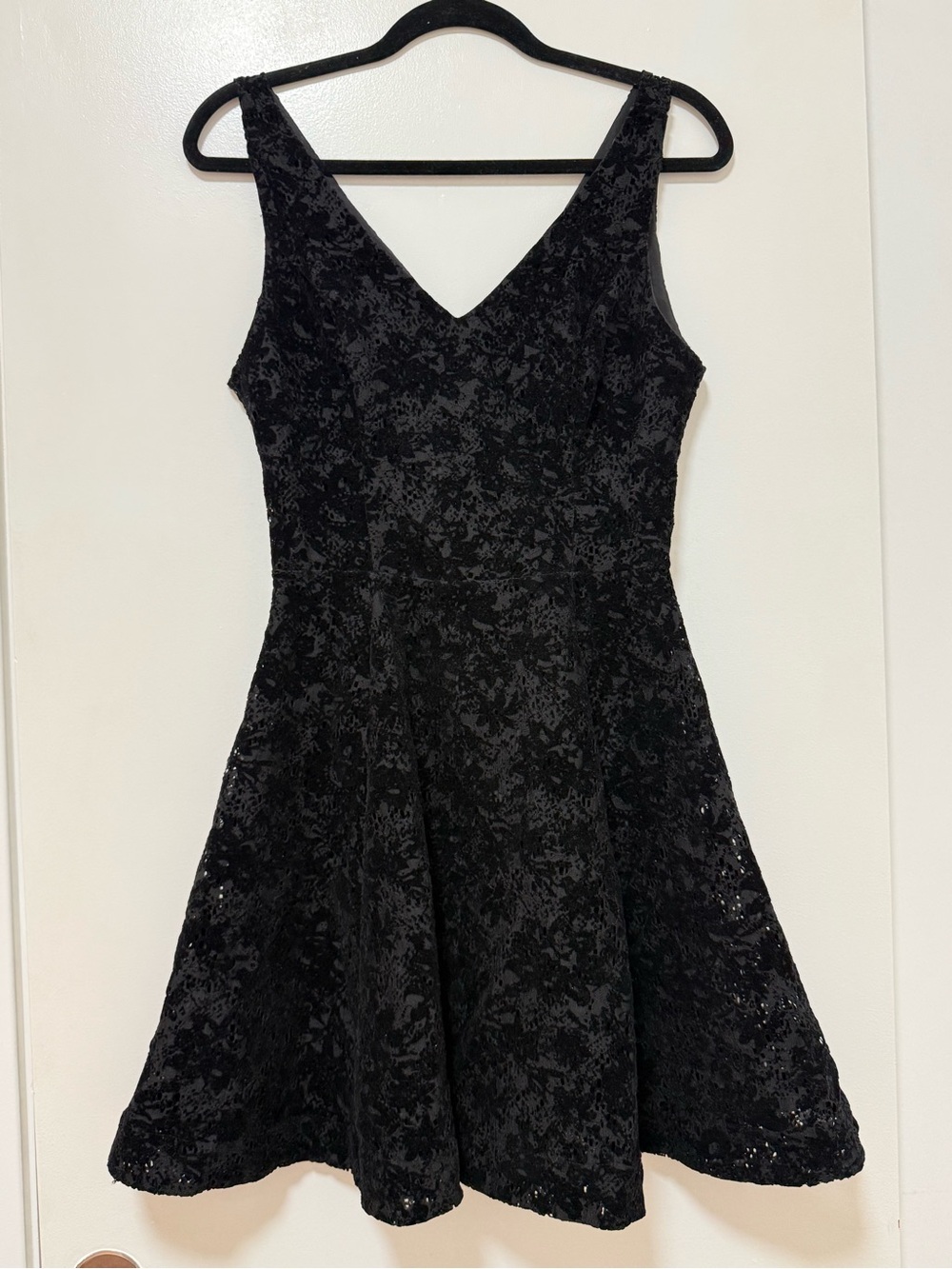 Black Sleeveless V-Neck Lace Skater Dress